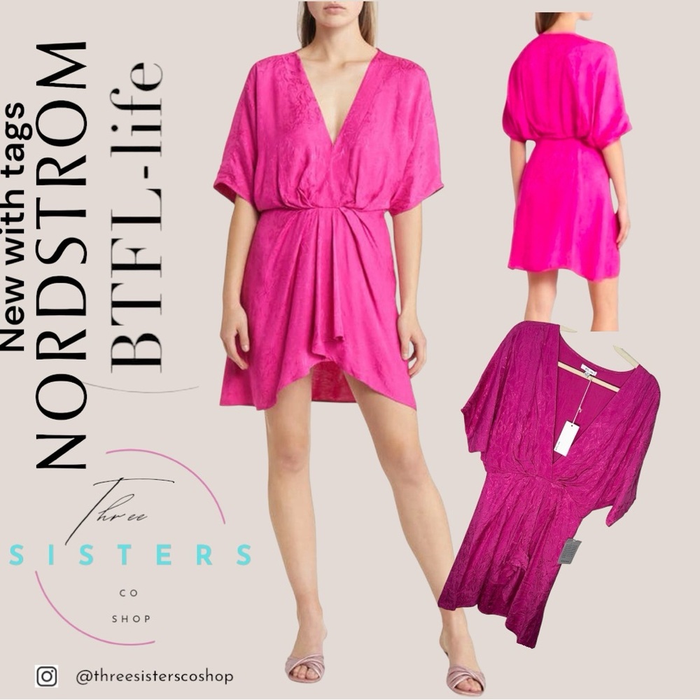 BTFL Candra Jacquard cocktail Dress in Fuchsia